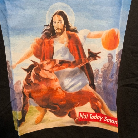 NOT TODAY SATAN CHRISTIAN JESUS CROSSOVER BASKETBALL SHIRT SZ S - Picture 2 of 3